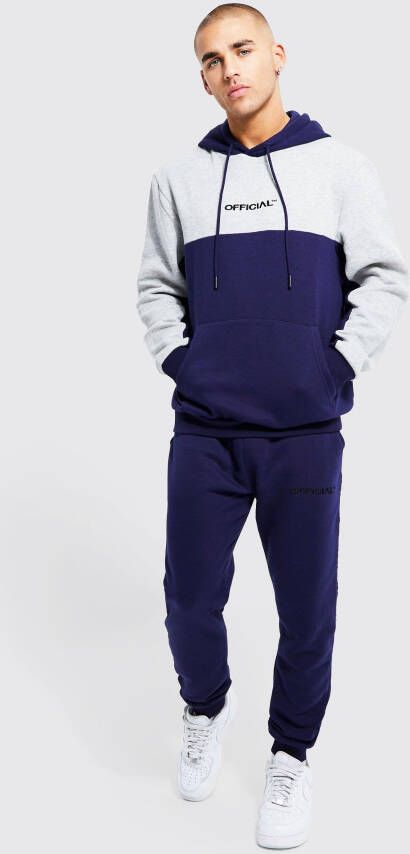boohoo Official Gestreept Color Block Trainingspak Met Capuchon, Navy