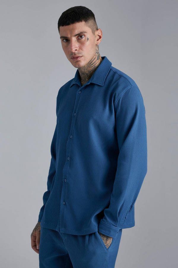 boohoo Oversized Geplooid Slim Fit Overhemd Met Lange Mouwen, Teal