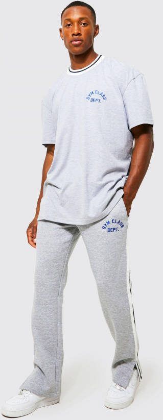 boohoo Oversized Gestreept Geribbeld Trainingspak Met T Shirt, Grey Marl