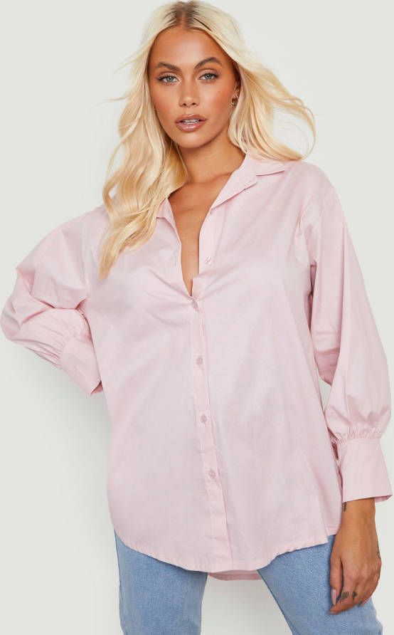boohoo Oversized Katoenen Blouse, Pink
