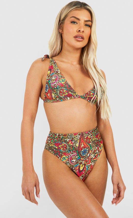 boohoo Paisley Luipaardprint High Waist Bikini Set Met Ceintuur, Red