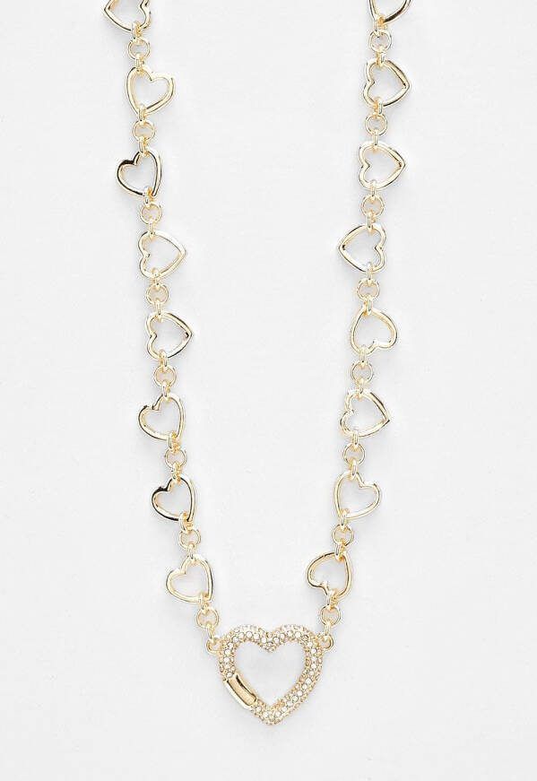 boohoo Pave Allway Hartjes Ketting, Gold