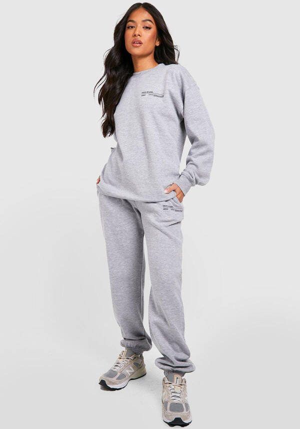 boohoo Petite Design Studio Trainingspak Met Print, Grey Marl