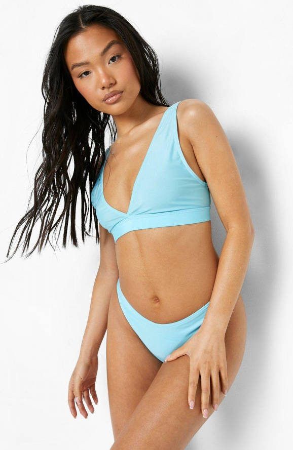 boohoo Petite Hoog Uitgesneden Bikini Met Laag Decolleté,, Blue