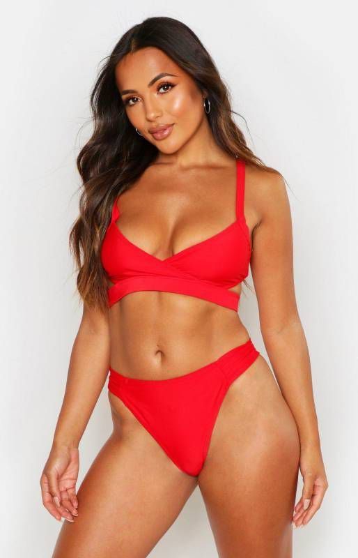 boohoo Petite Mix & Match Bikini Topje Met Uitsnijding, Rood