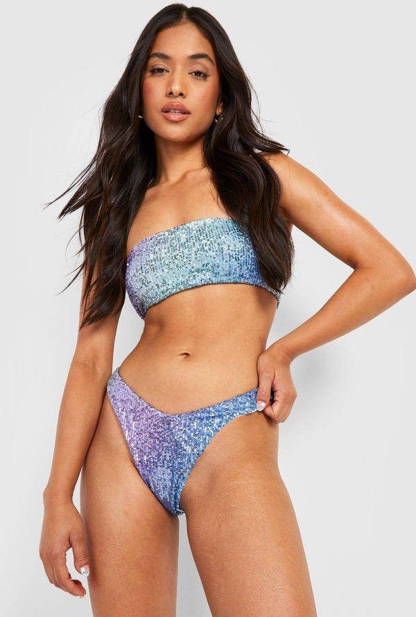 boohoo Petite Ombre Bandeau Bikini Set, Blue