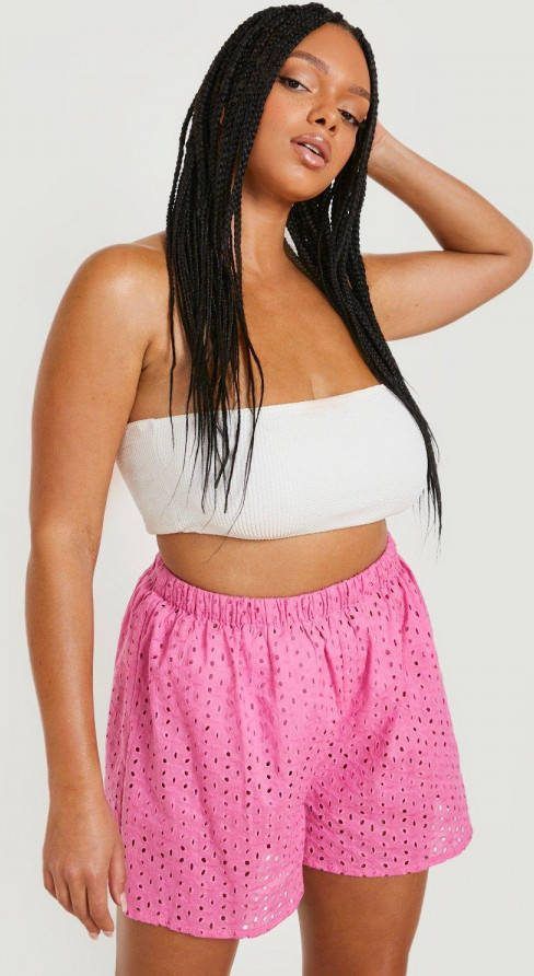 boohoo Plus Broderie Anglaise Strand Shorts, Purple