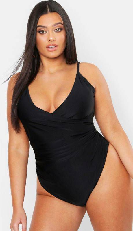 boohoo Plus Control Badpak In Wikkelstijl, Zwart