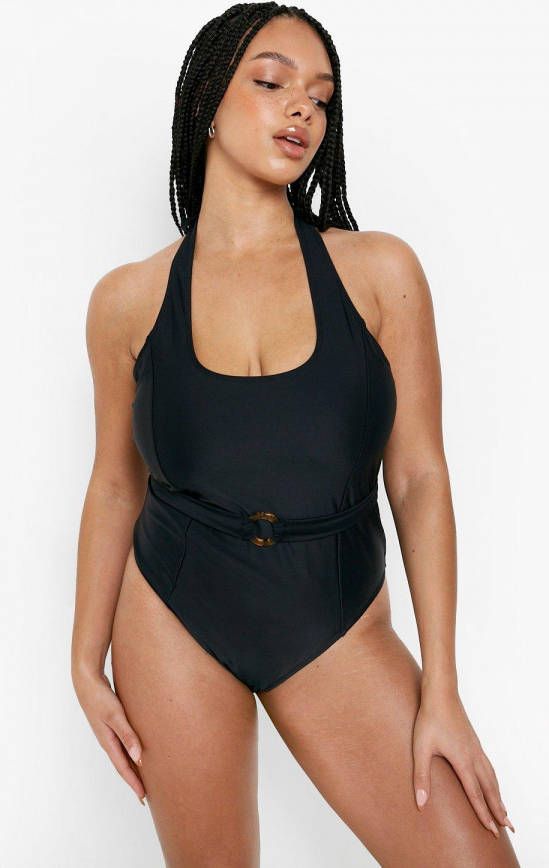 boohoo Plus Corrigerend Badpak Met Ceintuur Met Ring Detail, Black
