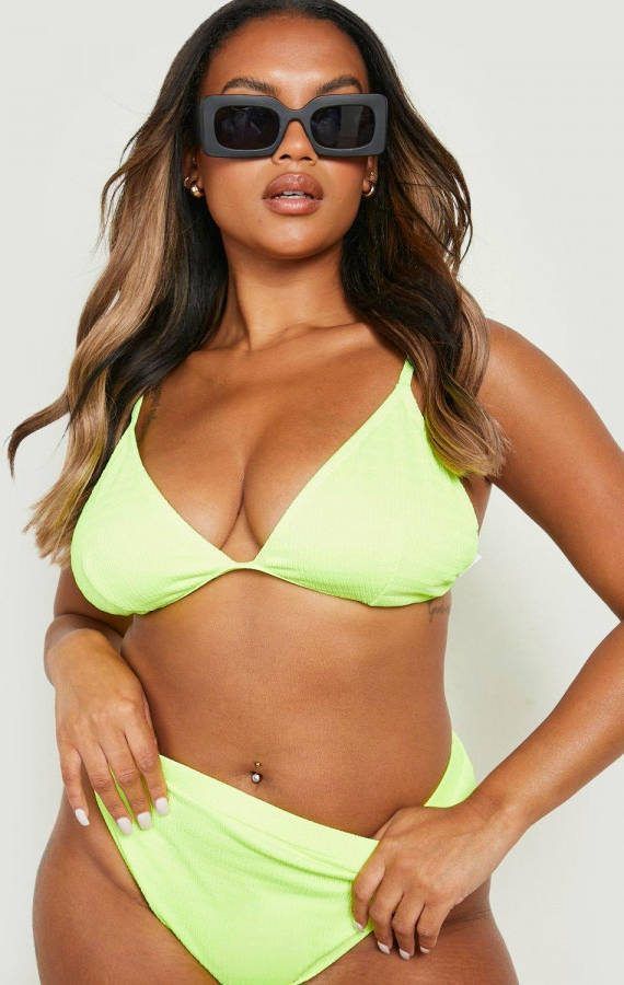 boohoo Plus Driehoekige Bikini Top Met Textuur, Yellow