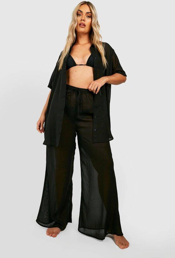 boohoo Plus Essential Strand Broek, Black