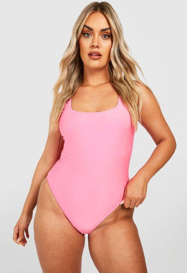 boohoo Plus Essentials Badpak Met Vierkante Hals, Pink