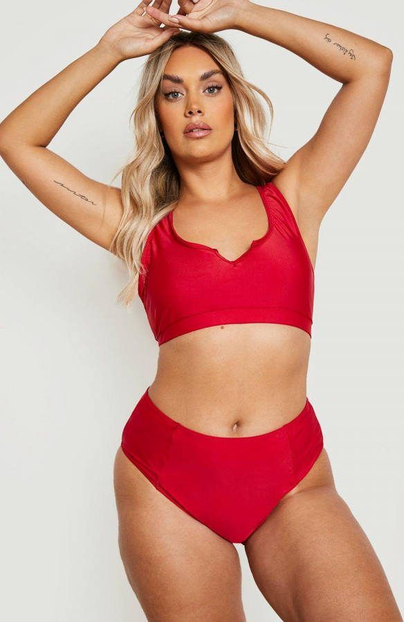 boohoo Plus Essentials Bikini Broekje Met Hoge Taille, Dark Red