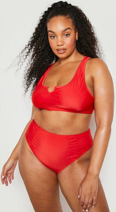 boohoo Plus Essentials Bikini Broekje Met Hoge Taille, Red