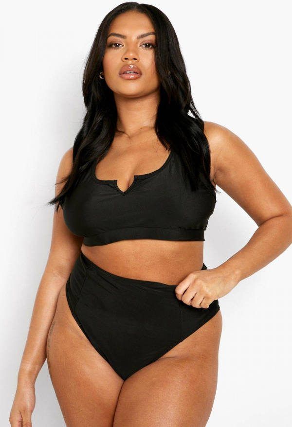boohoo Plus Essentials Bikini Top Met Hals Inkeping, Black