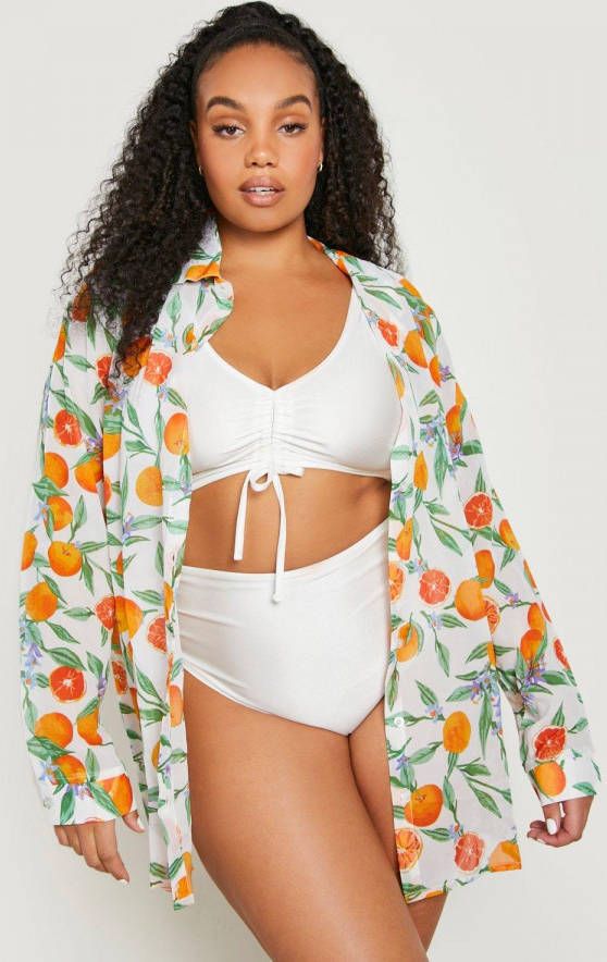 boohoo Plus Fruit Print Strand Blouse, White