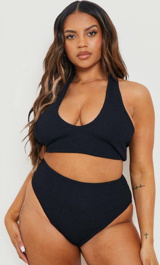 boohoo Plus Gekreukeld Mix & Match Bikini Broekje Met Hoge Taille, Black