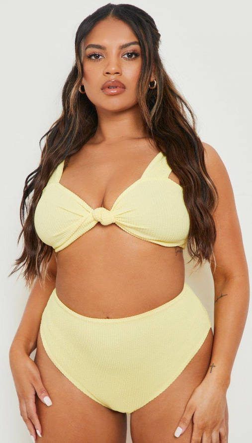 boohoo Plus Gekreukeld Mix & Match Bikini Broekje Met Hoge Taille, Yellow