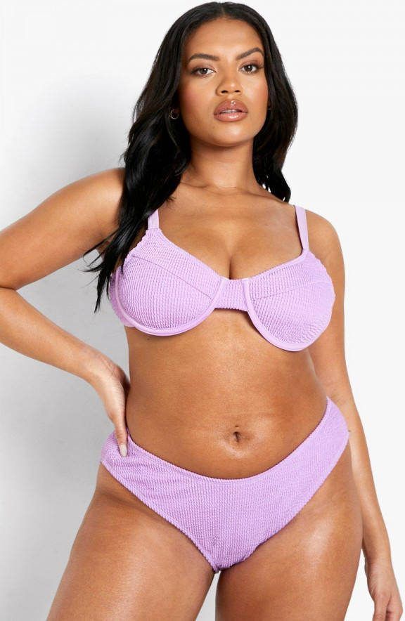 boohoo Plus Gekreukelde Bikini Met Beugel, Purple