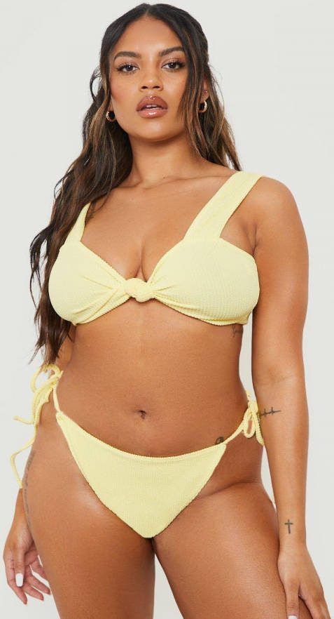 boohoo Plus Gekreukelde Geknoopte Mix & Match Bikini Top, Yellow