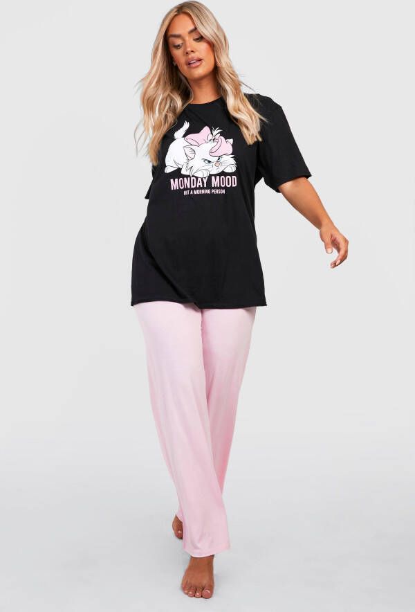 boohoo Plus Gelicenseerde Aristocatten 'Monday Mood' Pyjama T Shirt En Broek, Pink