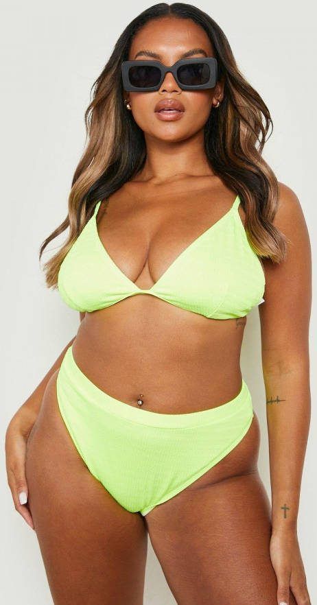 boohoo Plus High Waist Bikini Broekje Met Textuur, Yellow