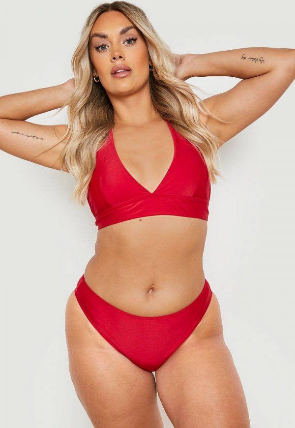 boohoo Plus Hoog Uitgesneden Essentials Bikini Broekje, Dark Red