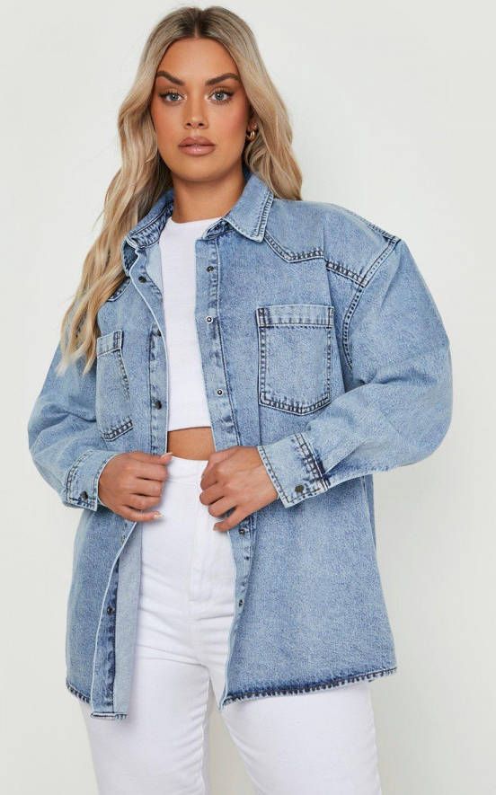 boohoo Plus Klassieke Western Spijkerblouse, Light Wash