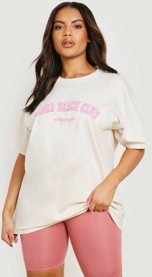 boohoo Plus Oversized Aloha Strand Club T Shirt, Cream