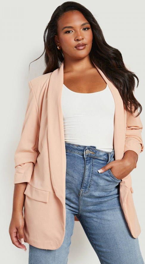 boohoo Plus Oversized Hoodie Met Geplooide Mouwen, Peach