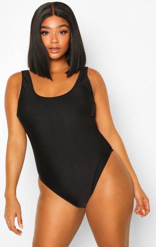 boohoo Plus Badpak Met Laag Uitgesneden Rug, Zwart