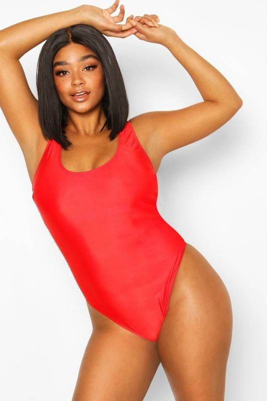 boohoo Plus Badpak Met Laag Uitgesneden Rug, Rood