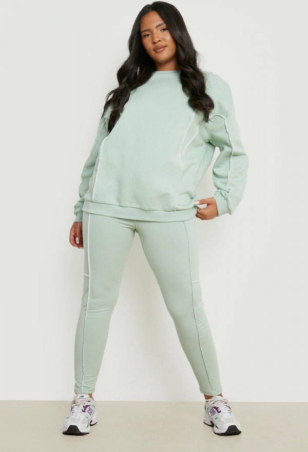 boohoo Plus Trui Met Naaddetail En Leggings Set, Sage