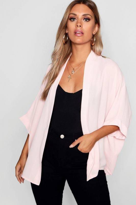 boohoo Plus Geweven Kimono, Zwart