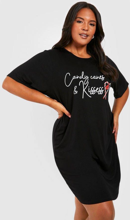 boohoo Plus Zuurstok Nachtjapon, Black