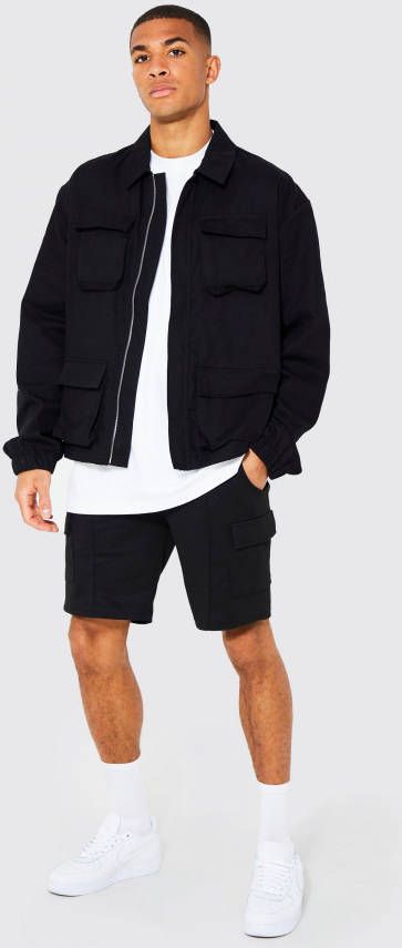 boohoo Safari Jas Met 3D Zakken, Black