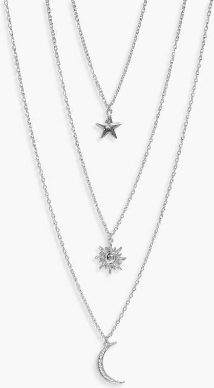 boohoo Dubbele Ketting Met Zon, Maan En Sterren, Zilver