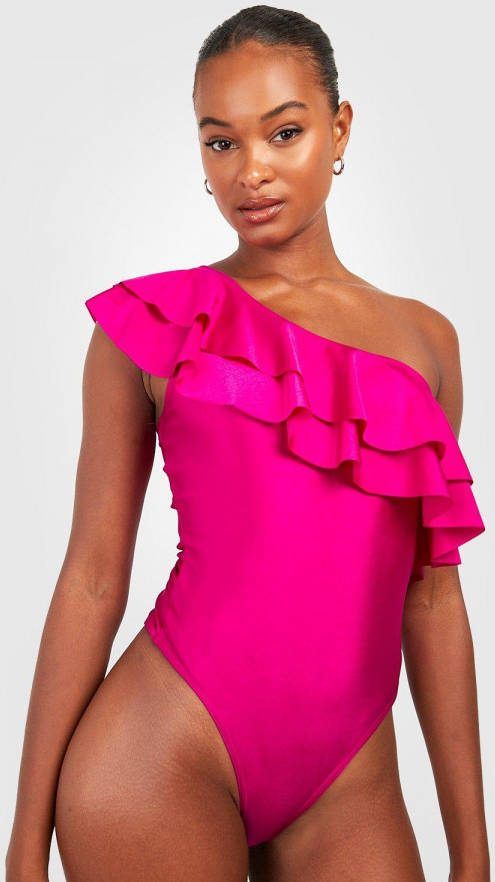 boohoo Tall Asymmetrisch Badpak Met Ruches, Pink