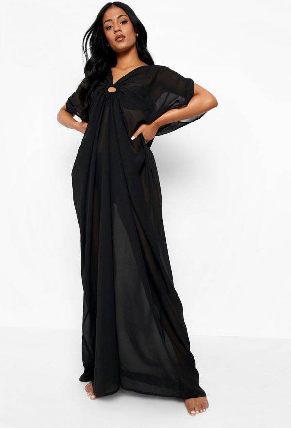 boohoo Tall Chiffon Kaftan Met O Ring Detail, Black