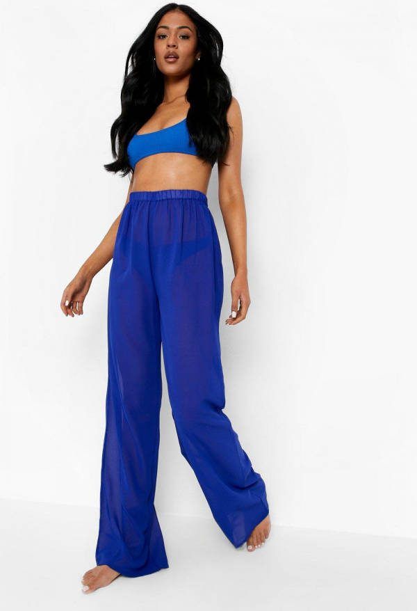 boohoo Tall Chiffon Strand Broek, Cobalt