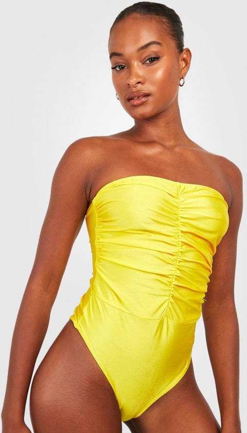 boohoo Tall Geplooid Strapless Badpak, Yellow