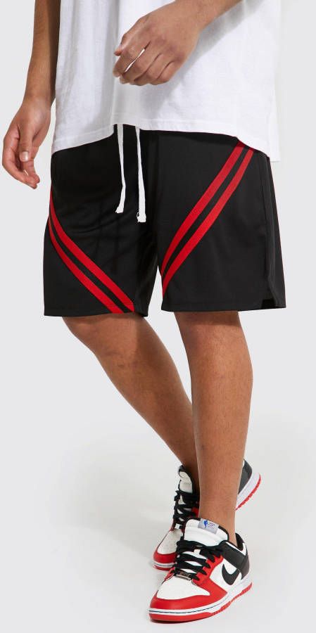 boohoo Tall Gestreepte Mesh Basketbal Shorts, Black
