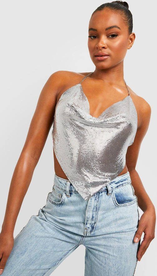 boohoo Tall Jaren '90 Malië, nkolder Hemdje Met Losse Col, Silver
