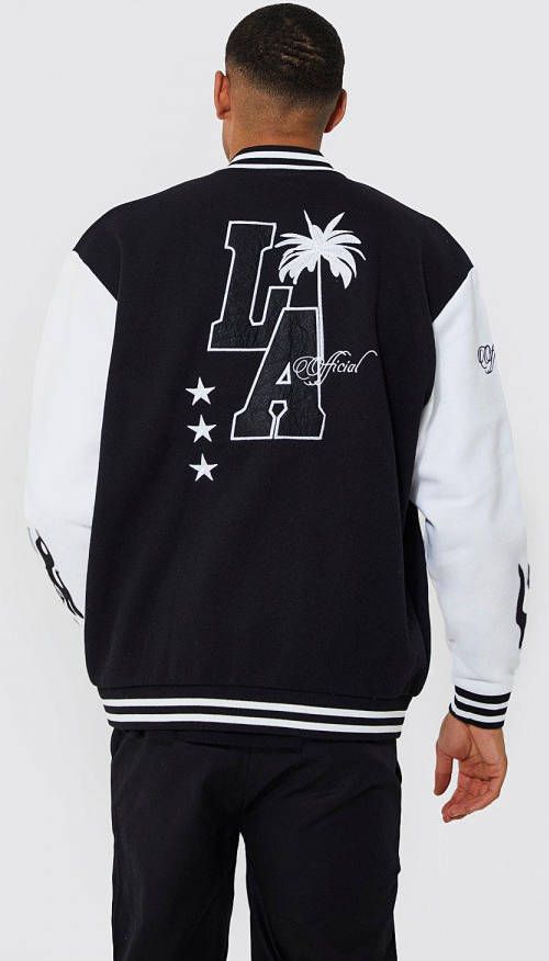 boohoo Tall Jersey La Varsity Bomberjack Met Badge, Black