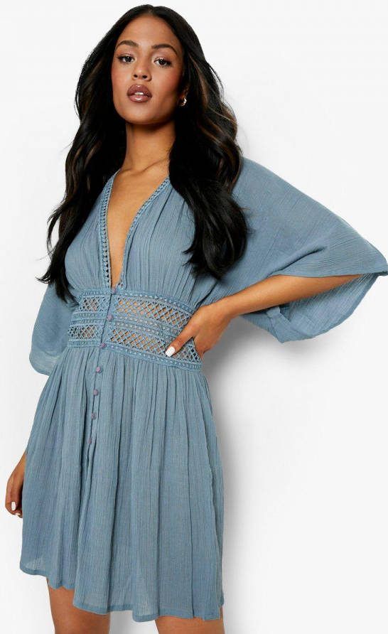 boohoo Tall Strand Jurk Met Kaasdoek Zoom, Blue
