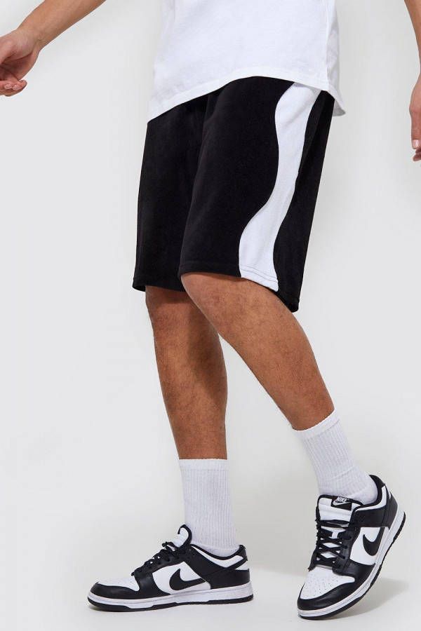 boohoo Tall Velours Shorts Met Swirl Paneel, Black