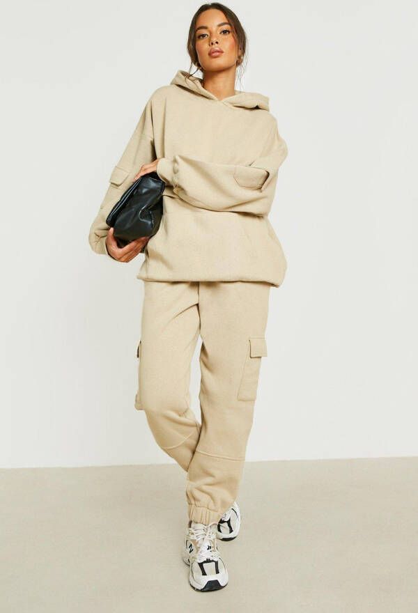 boohoo Trainingspak Met Capuchon En Cargo Zakken, Sand