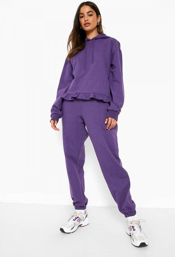 boohoo Trainingspak Met Capuchon En Geplooide Zoom, Violet