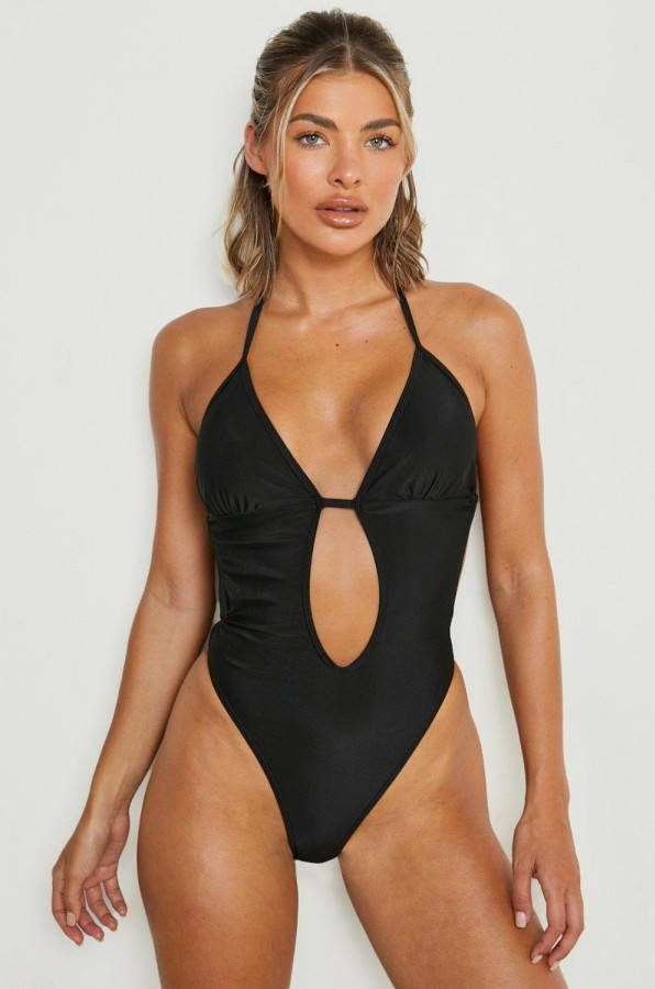 boohoo Tropicana Badpak Met Laag Decolleté, En Bandjes, Black