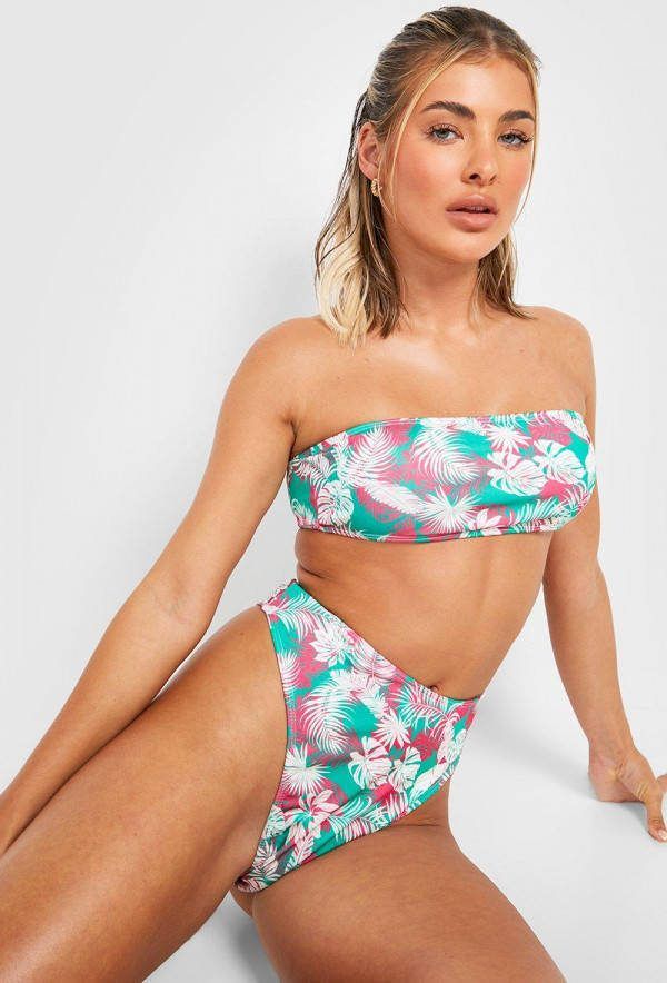 boohoo Tropische Bandeau Bikini Top, Mint